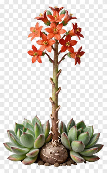 Colorful Succulent Plant With Orange Flowers PNG