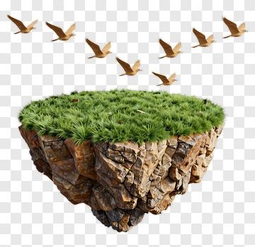Floating Island With Grass And Birds PNG