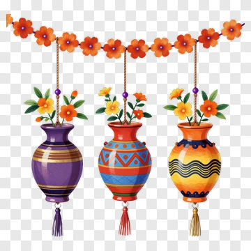 Colorful Hanging Vases With Flowers PNG