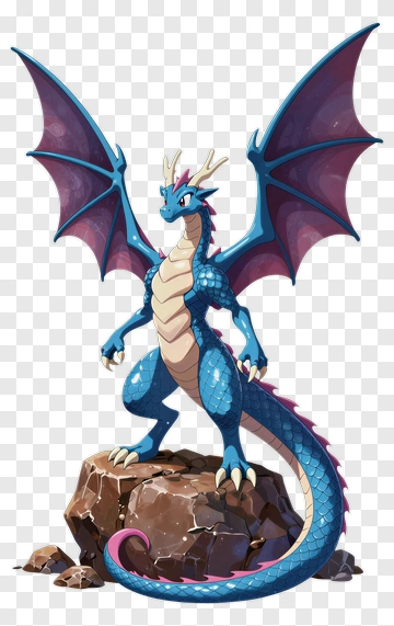 Cartoon Dragon Standing On A Rock PNG
