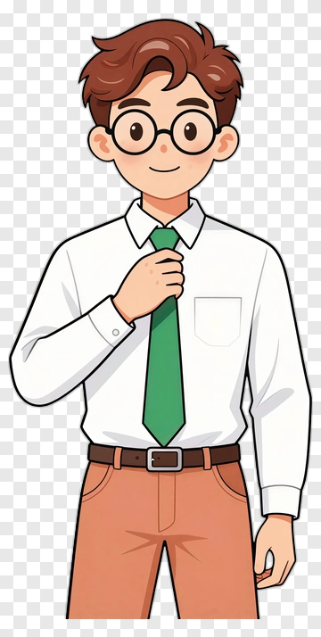Cartoon Boy Adjusting Green Tie PNG