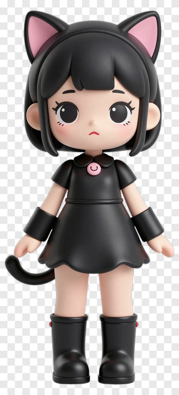 Cute Cartoon Cat Girl Figure PNG