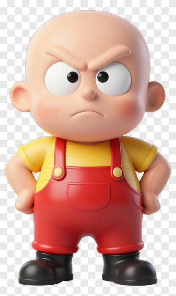 Angry Cartoon Character In Red Overalls PNG