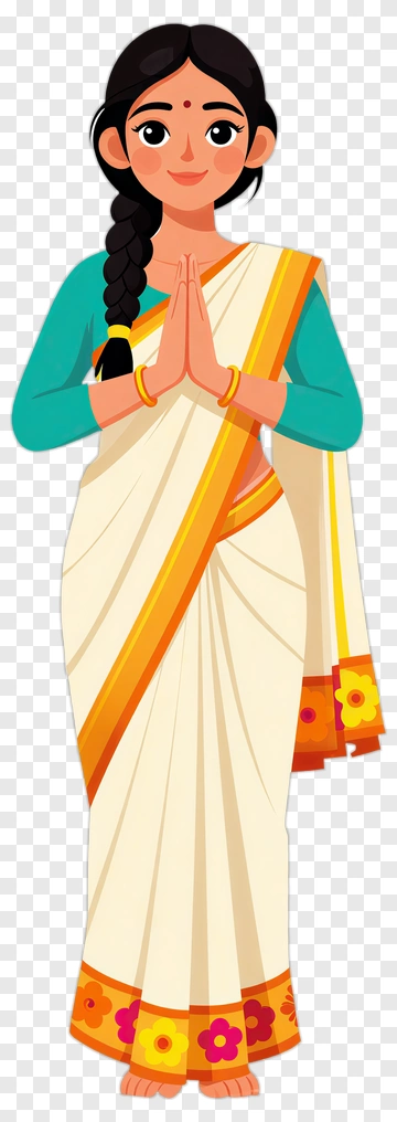 Woman In Traditional Indian Attire With Hands In Prayer Pose PNG