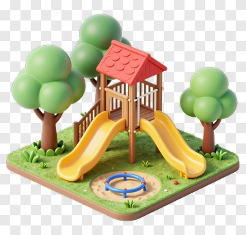 Colorful Playground With Slides And Trees PNG