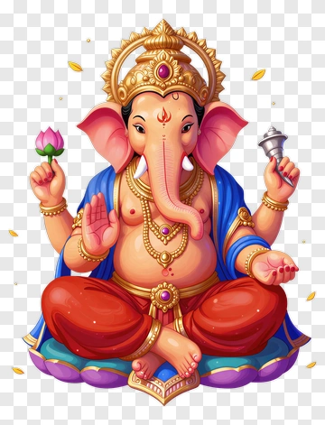 Colorful Ganesh Idol Holding A Lotus And Bell PNG