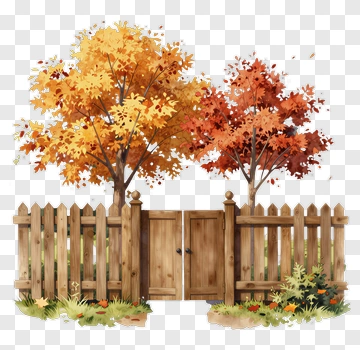 Autumn Trees By A Wooden Fence PNG