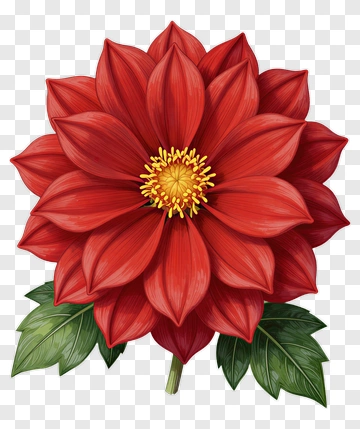 Red Flower With Green Leaves PNG