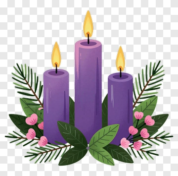 Purple Candles With Greenery And Flowers PNG