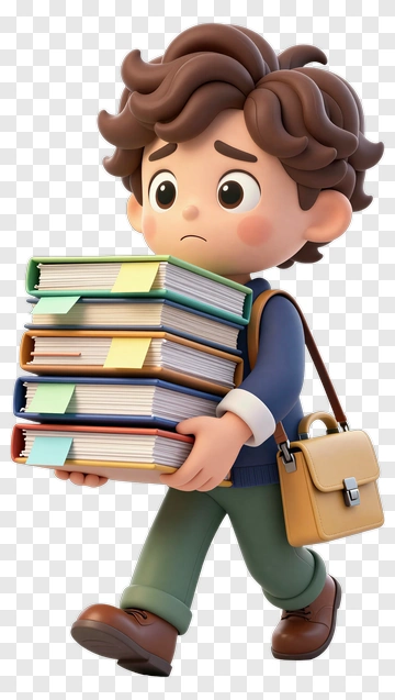 3D Student Carrying Books PNG