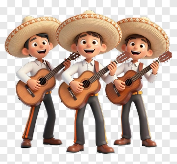 Cartoon Mariachi Band Playing Guitars PNG