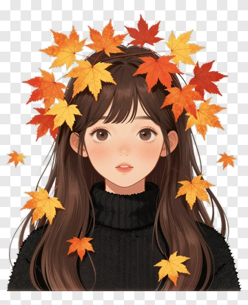 Girl With Autumn Leaves In Hair PNG