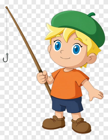 Cartoon Boy Holding A Fishing Rod PNG
