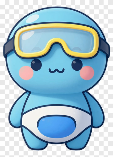 Cartoon Blue Character Wearing Goggles PNG
