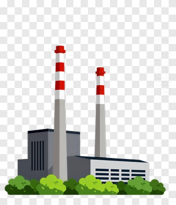 Industrial Power Plant With Red And White Smoke Stacks PNG