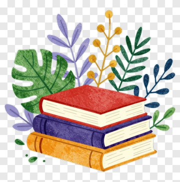 Colorful Book Stack Surrounded By Leaves PNG
