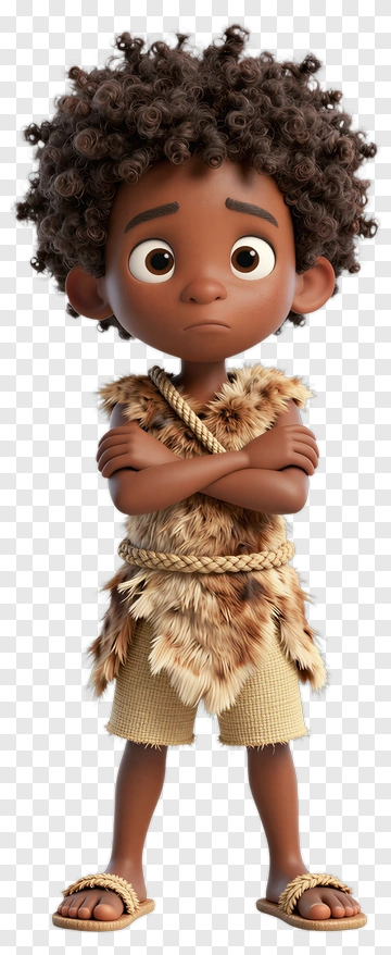 3D Cartoon Boy In Primitive Clothing PNG