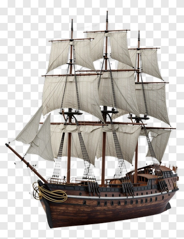 Detailed Model Ship With Sails PNG