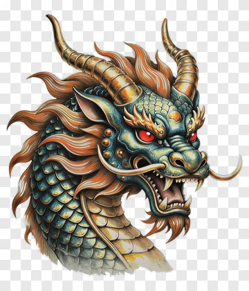 Colorful Dragon Head Illustration PNG