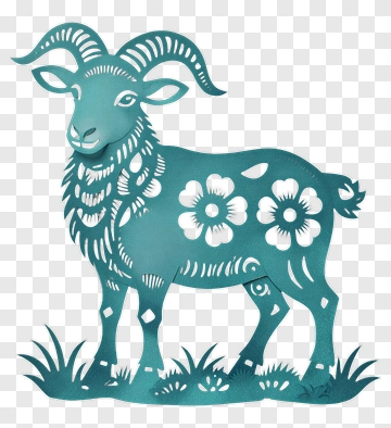 Paper Cut Goat With Floral Design PNG