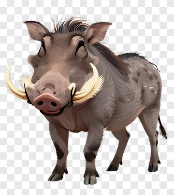 Cartoon Warthog With Prominent Tusks PNG
