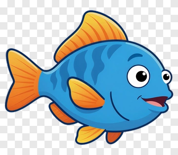 Cartoon Blue Fish With Orange Fins PNG