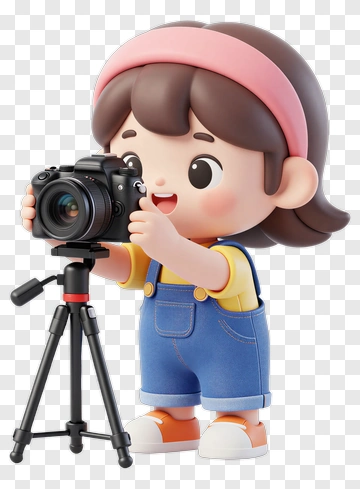 3D Girl Holding A Camera On A Tripod PNG