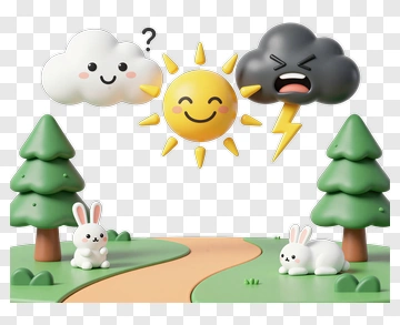 Cartoon Landscape With Happy Sun And Clouds PNG