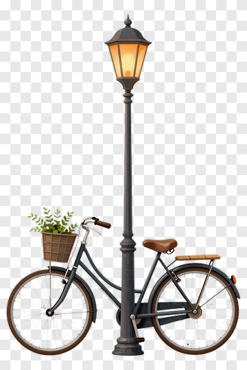 Bicycle Next To A Street Lamp PNG