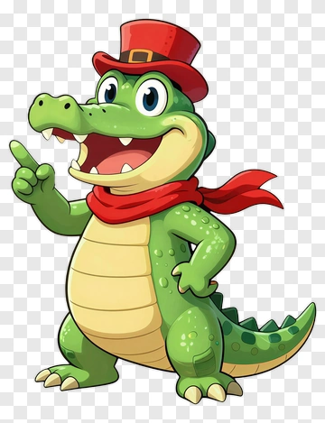 Cartoon Alligator Wearing A Hat And Scarf PNG