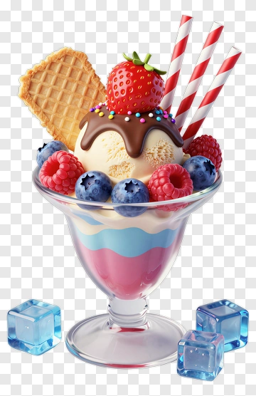 Colorful Ice Cream Sundae With Strawberries And Berries PNG