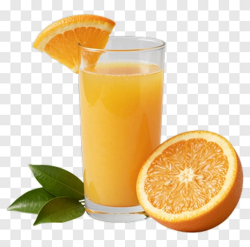 Fresh Orange Juice With Slices And Leaves PNG