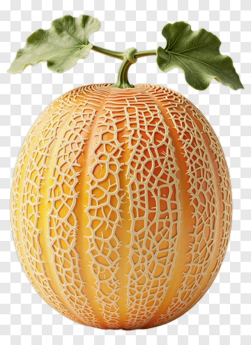 Melon With Decorative Skin And Leaves PNG