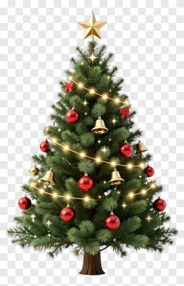 Christmas Tree Decorated With Ornaments And Lights PNG