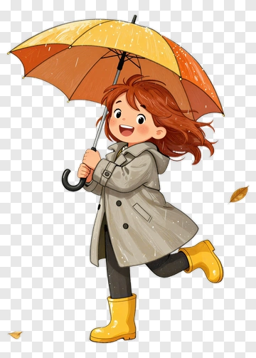 Cartoon Girl Holding An Umbrella PNG