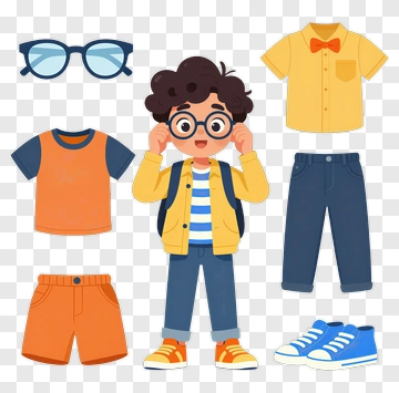 Cartoon Boy With Fashionable Clothing Options PNG