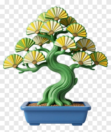Colorful Bonsai Tree In A Blue Pot PNG