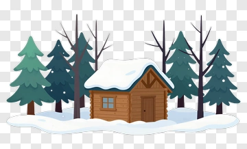 Snowy Cabin In A Forest PNG