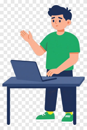 Man Gesturing While Using A Laptop PNG