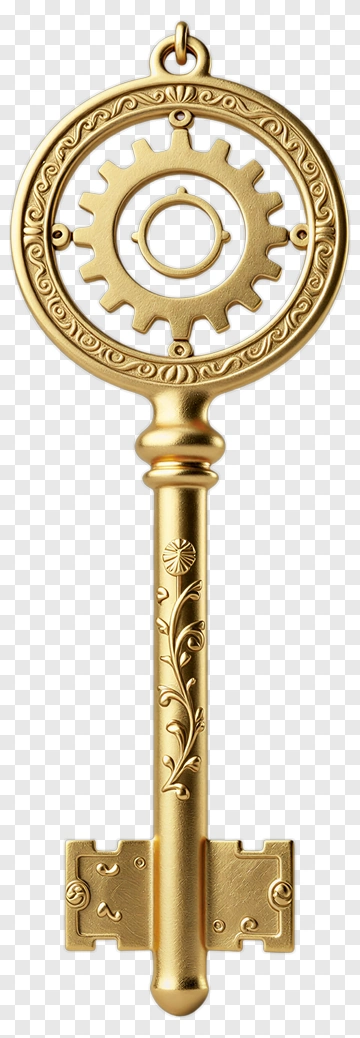Golden Key With Gear Design PNG
