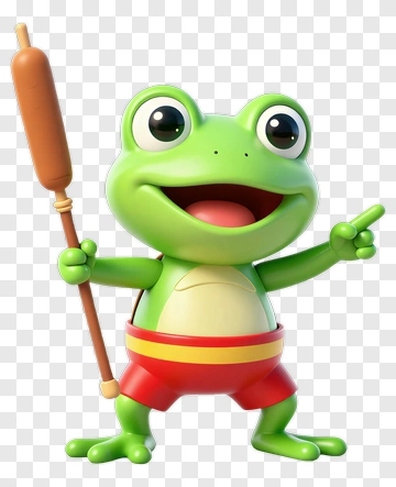 Cartoon Frog Holding A Stick PNG