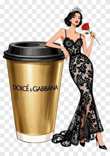 Fashionable Woman Holding A Rose Beside A Coffee Cup PNG