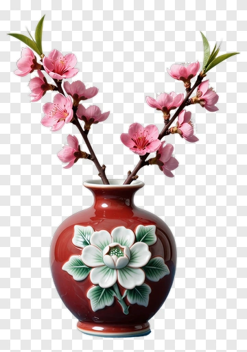 Flower Vase With Pink Blossoms PNG