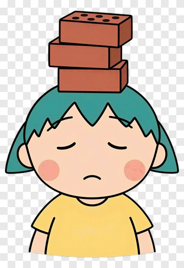 Cartoon Girl With Bricks On Head PNG