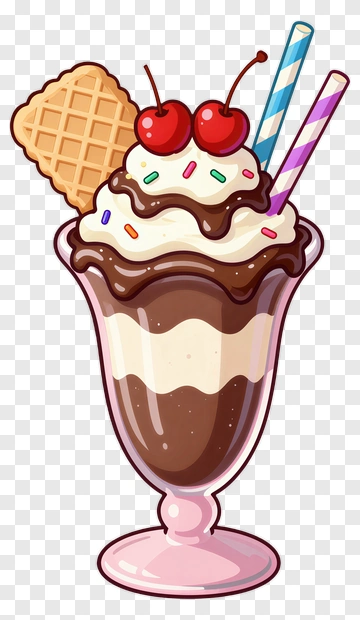 Ice Cream Sundae With Cherries And Waffle Cone PNG