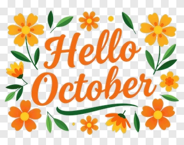 Hello October Floral Design PNG
