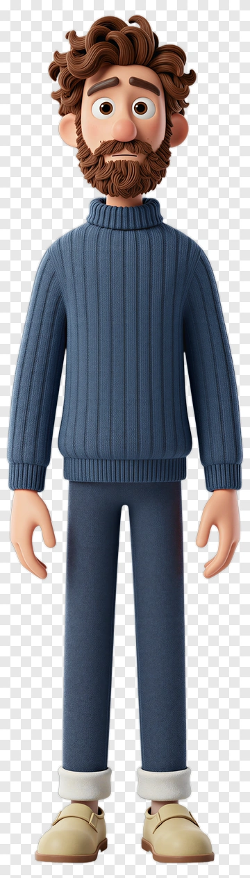 3D Cartoon Man In Sweater And Jeans PNG