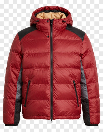 Red Puffer Jacket With Hood PNG
