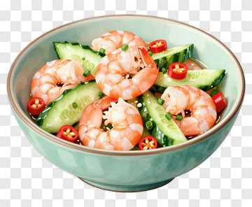 Shrimp Salad With Cucumbers And Chili Peppers PNG