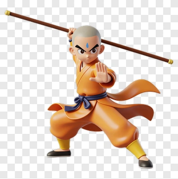 3D Martial Artist Holding A Staff PNG